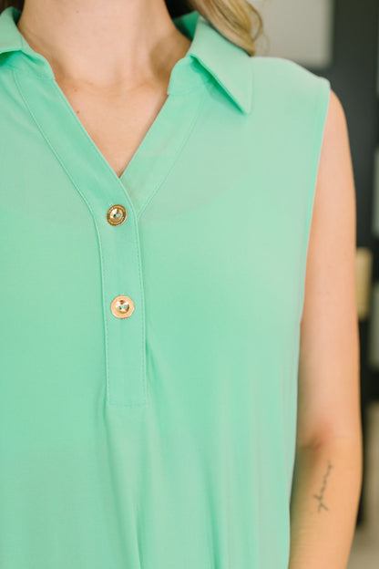 Hazel Blues® |  Coral Sands Collared Tank Dress in Aqua Mint