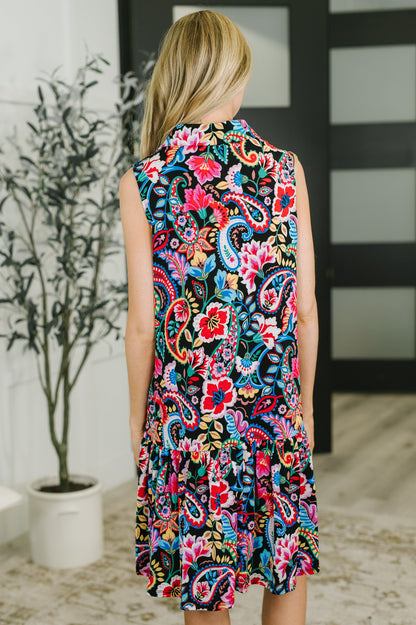 Hazel Blues® |  Coral Sands Collared Tank Dress in Dark Floral Paisley