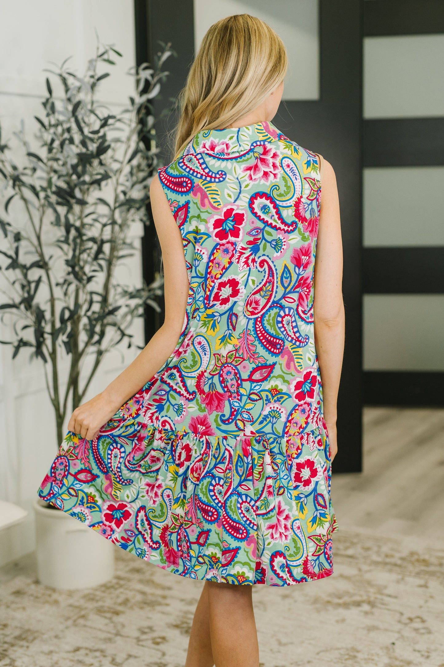 Hazel Blues® |  Coral Sands Collared Tank Dress in Light Floral Paisley