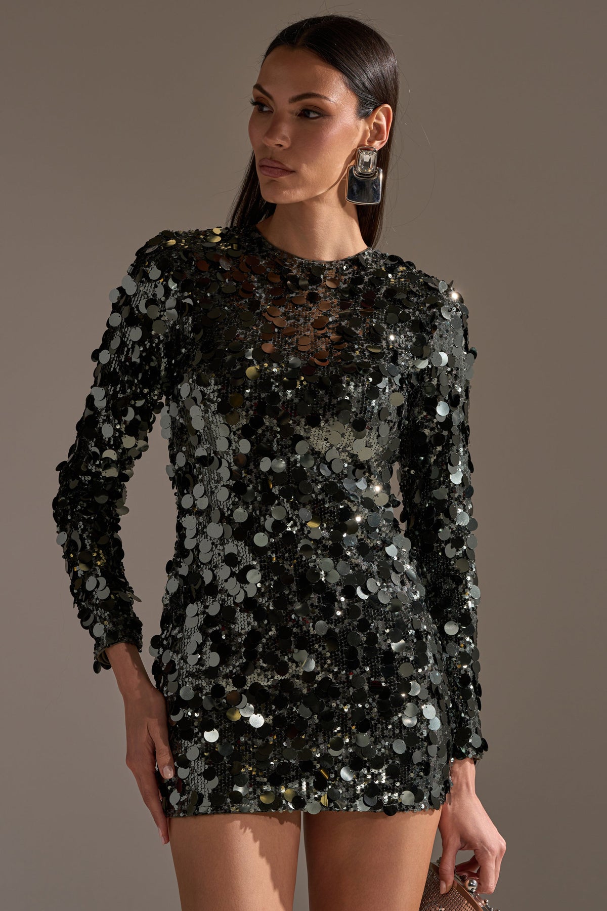 SHE'S ALL THAT SEQUIN MINI DRESS IN OLIVE