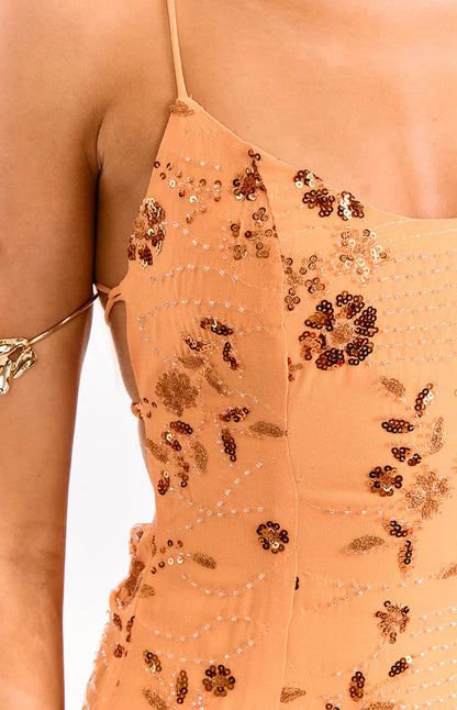 Dayan Orange Beaded Party Mini Dress