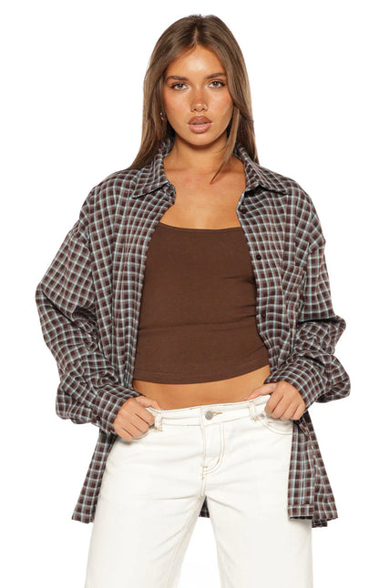 Devyn Brown Plaid Button Up Long Sleeve Shirt