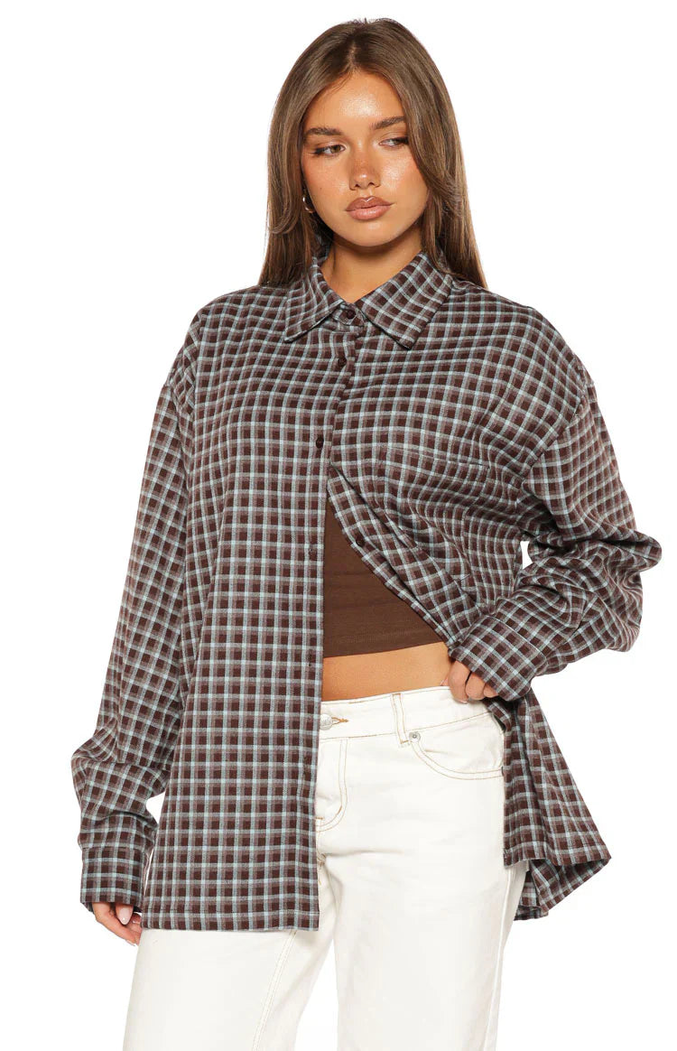 Devyn Brown Plaid Button Up Long Sleeve Shirt