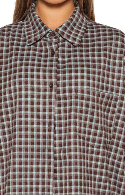 Devyn Brown Plaid Button Up Long Sleeve Shirt