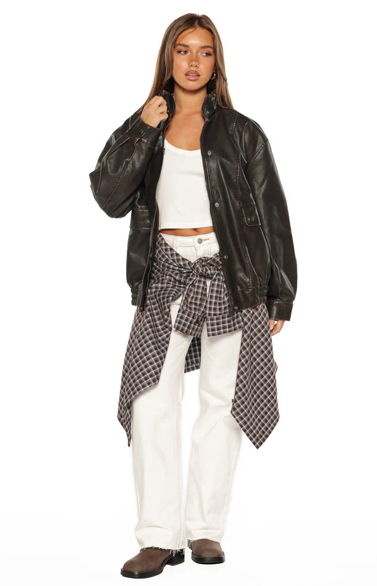 Devyn Brown Plaid Button Up Long Sleeve Shirt