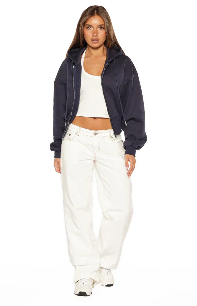Dora Navy Zip Hoodie Sweater