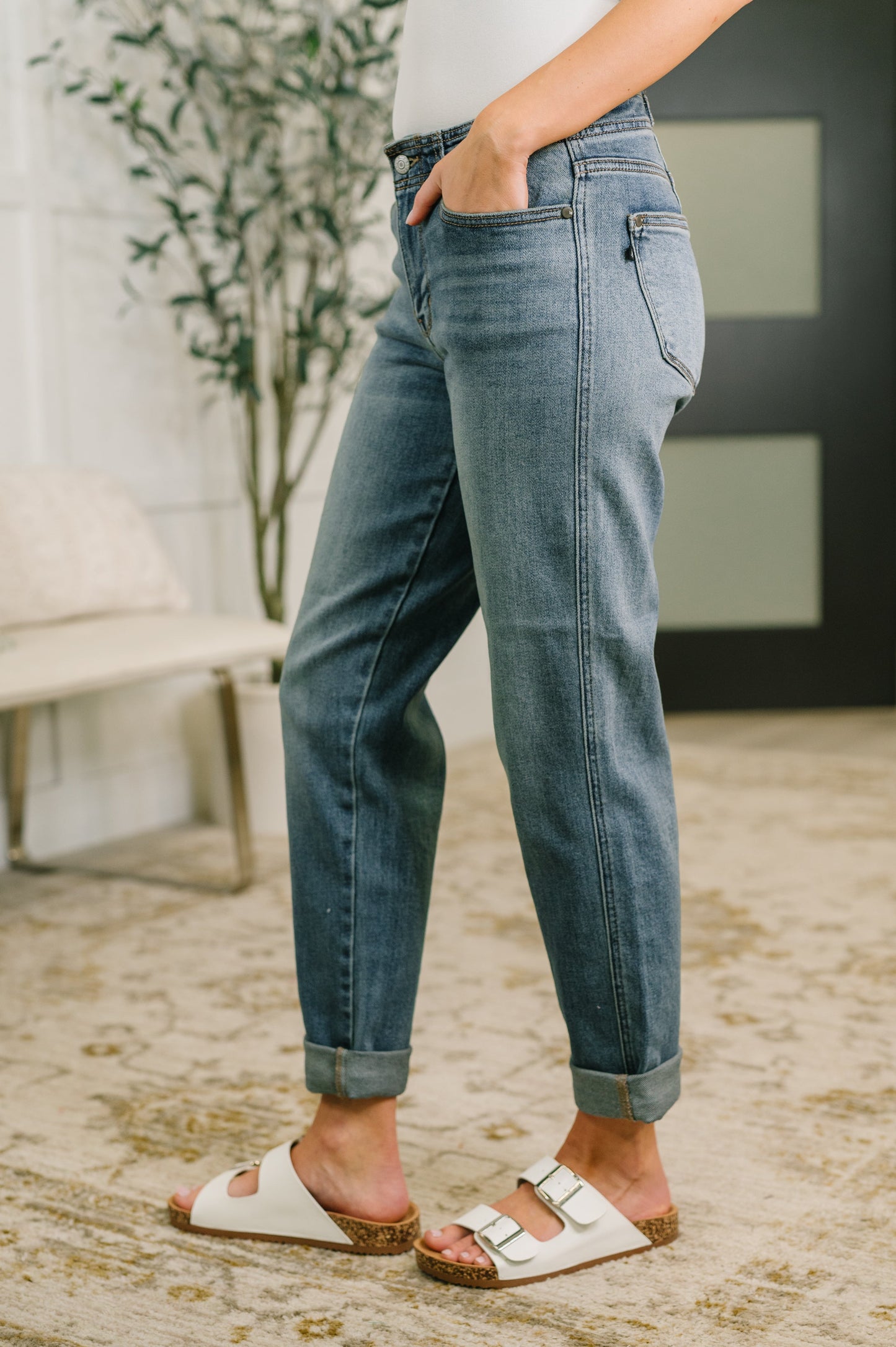 Hazel Blues® |  Doris Mid Rise Boyfriend with Adjustable Back Tab + Hollywood WB