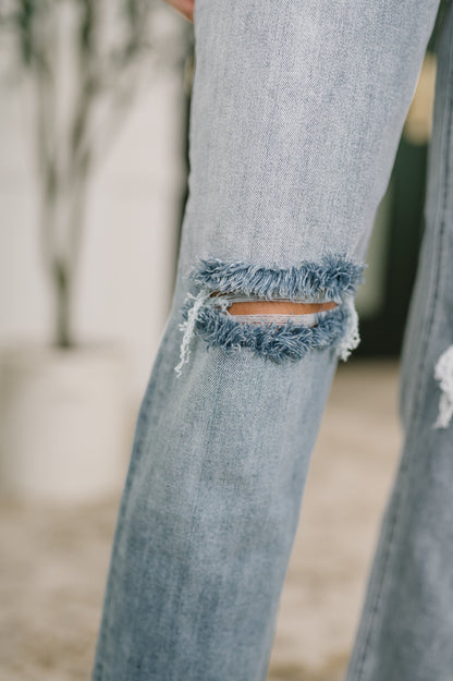 Hazel Blues® |  Elaine Mid Rise Boyfriend with Distress & Cuff