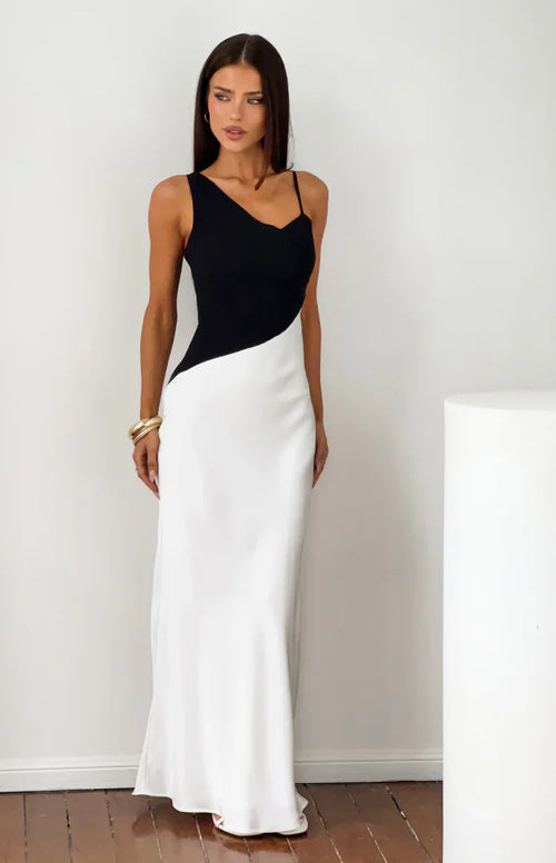 Elise Black Satin Cowl Front Formal Maxi Dress