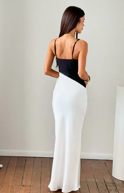 Elise Black Satin Cowl Front Formal Maxi Dress