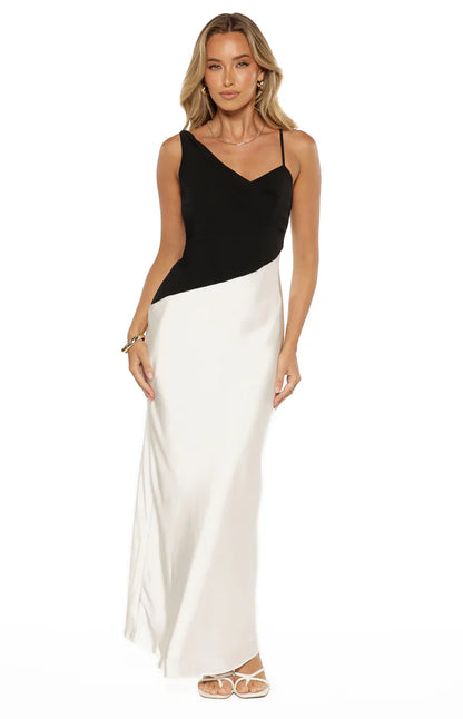 Elise Black Satin Cowl Front Formal Maxi Dress