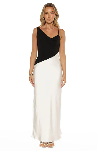 Elise Black Satin Cowl Front Formal Maxi Dress