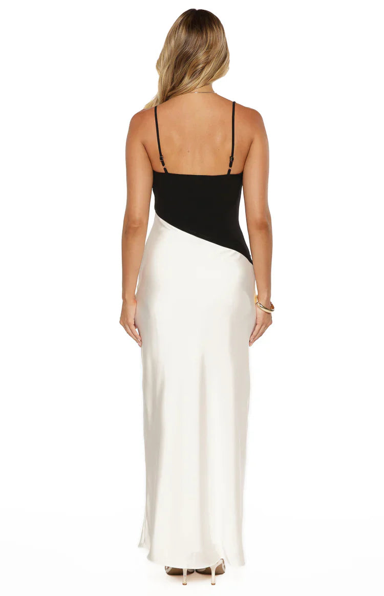 Elise Black Satin Cowl Front Formal Maxi Dress