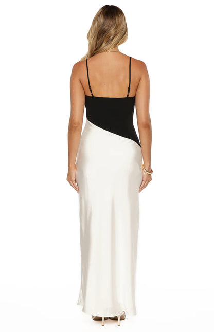 Elise Black Satin Cowl Front Formal Maxi Dress
