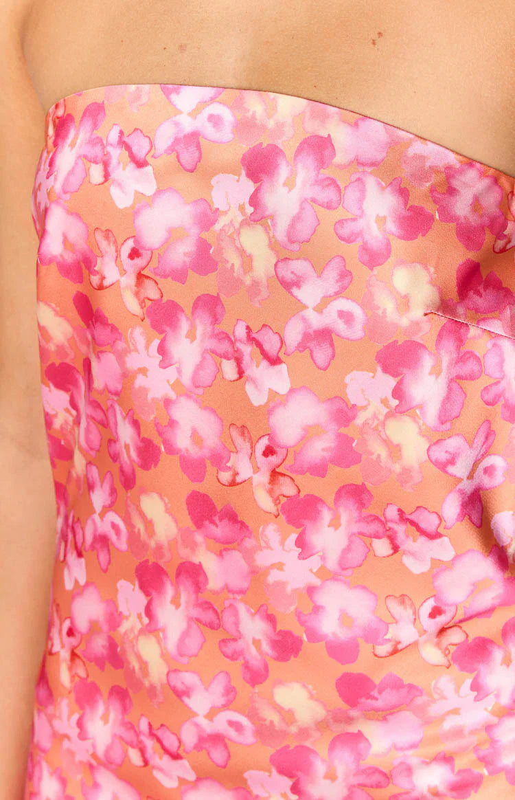 Ellie Orange Floral Strapless Mini Dress