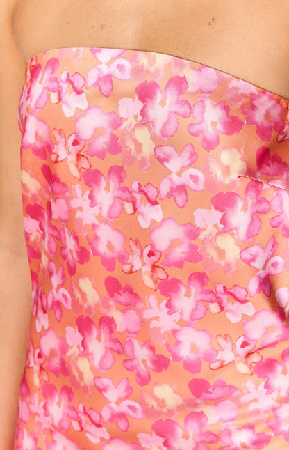 Ellie Orange Floral Strapless Mini Dress
