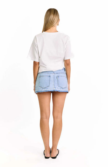 Emmy Light Wash Denim Distressed Mini Skirt