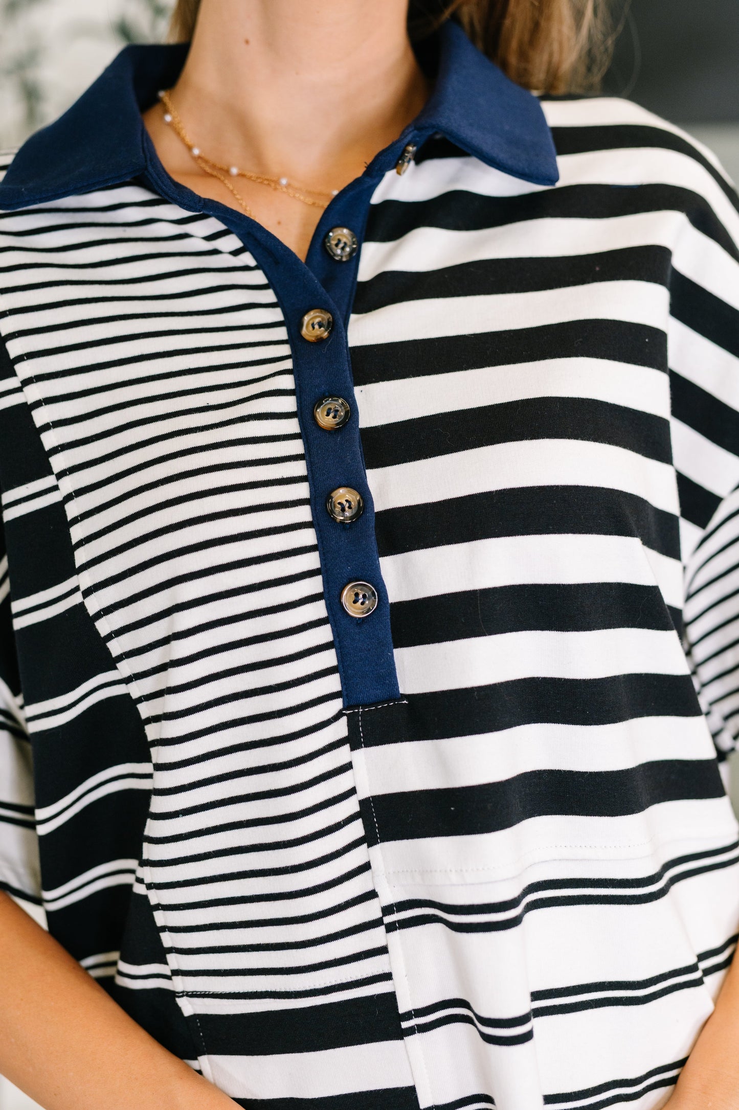 Hazel Blues® |  Everlasting Love Striped Collared Dress in Black and Navy