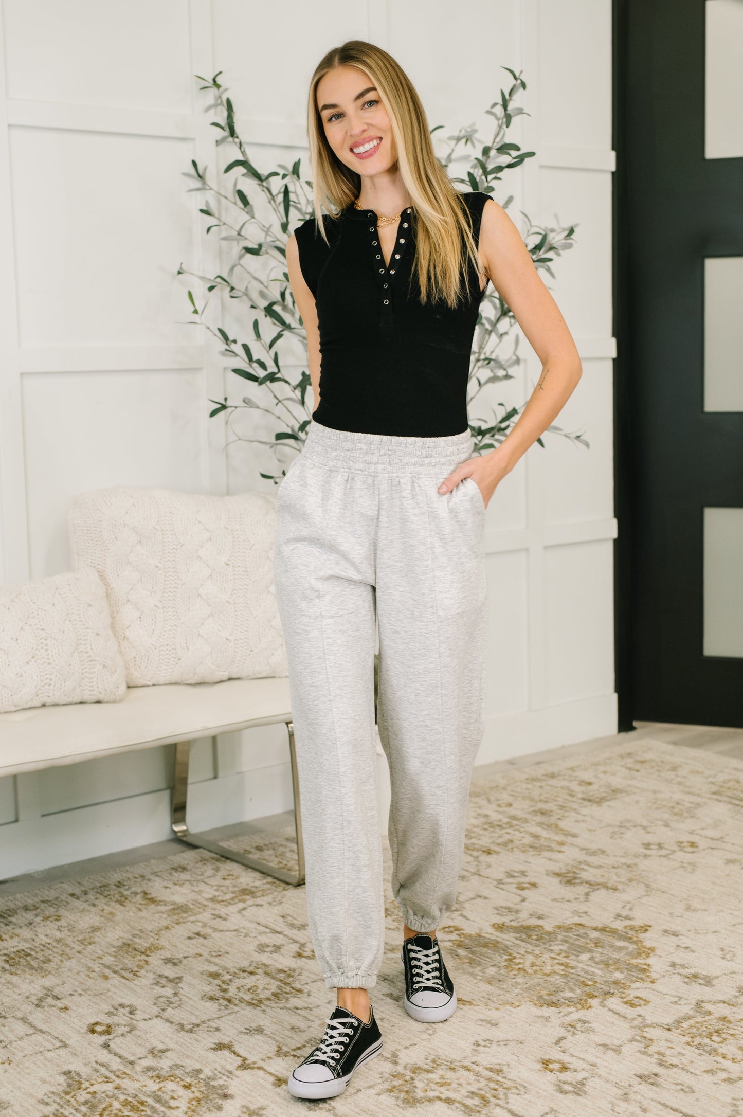Hazel Blues® |  Every Second, Every Hour Jogger Bottoms in Heather Grey