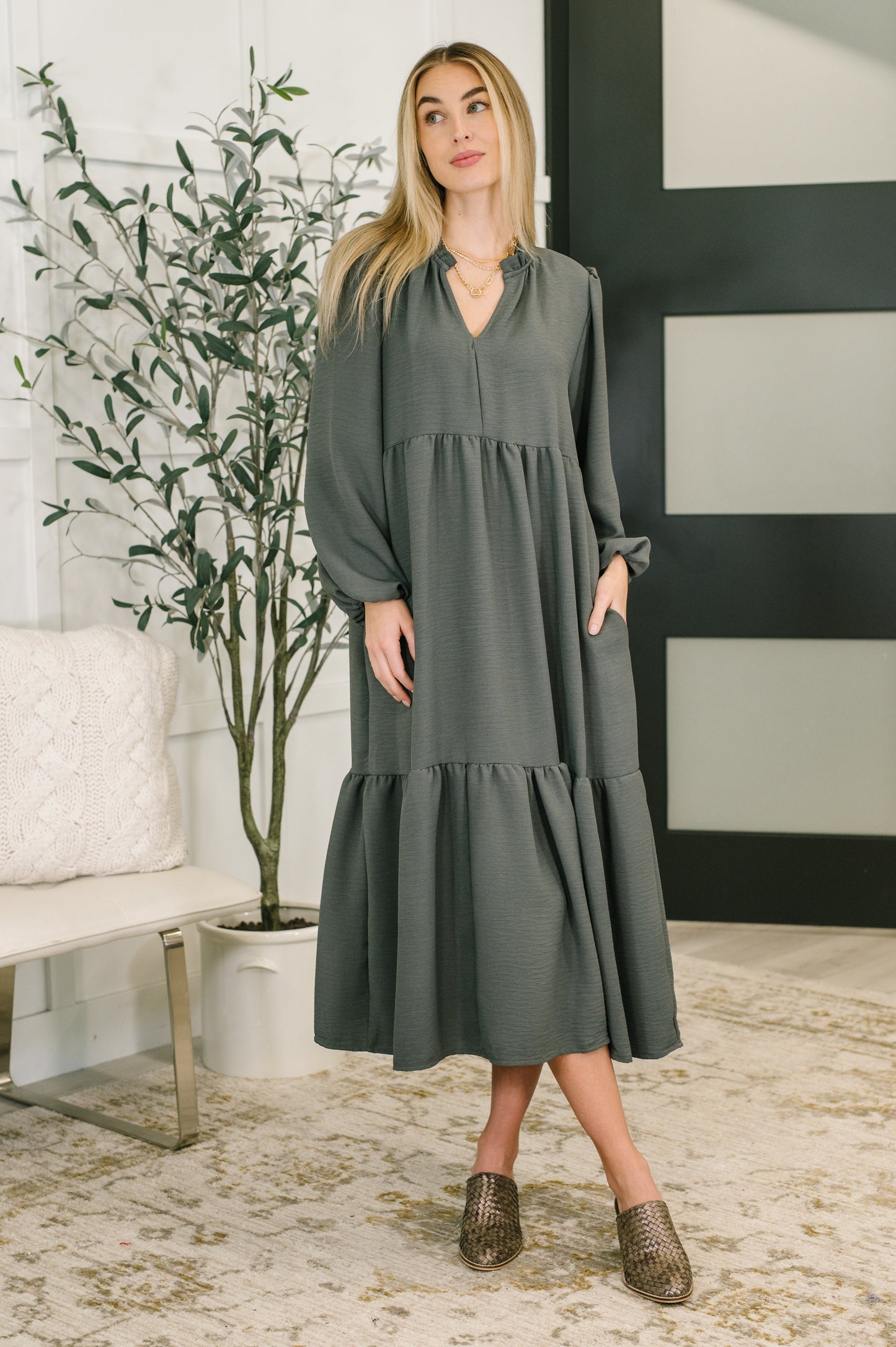 Hazel Blues® |  Every Single Touch V-Neck Tiered Dress