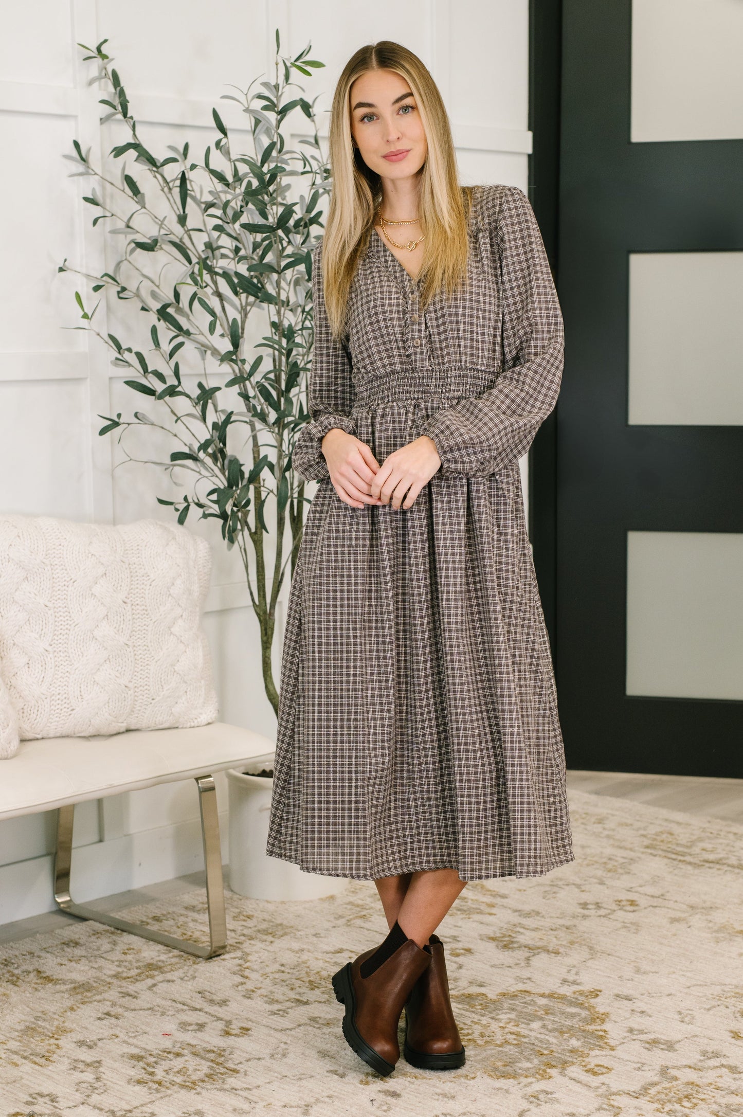 Hazel Blues® |  Fairytale Plot Plaid Midi Dress