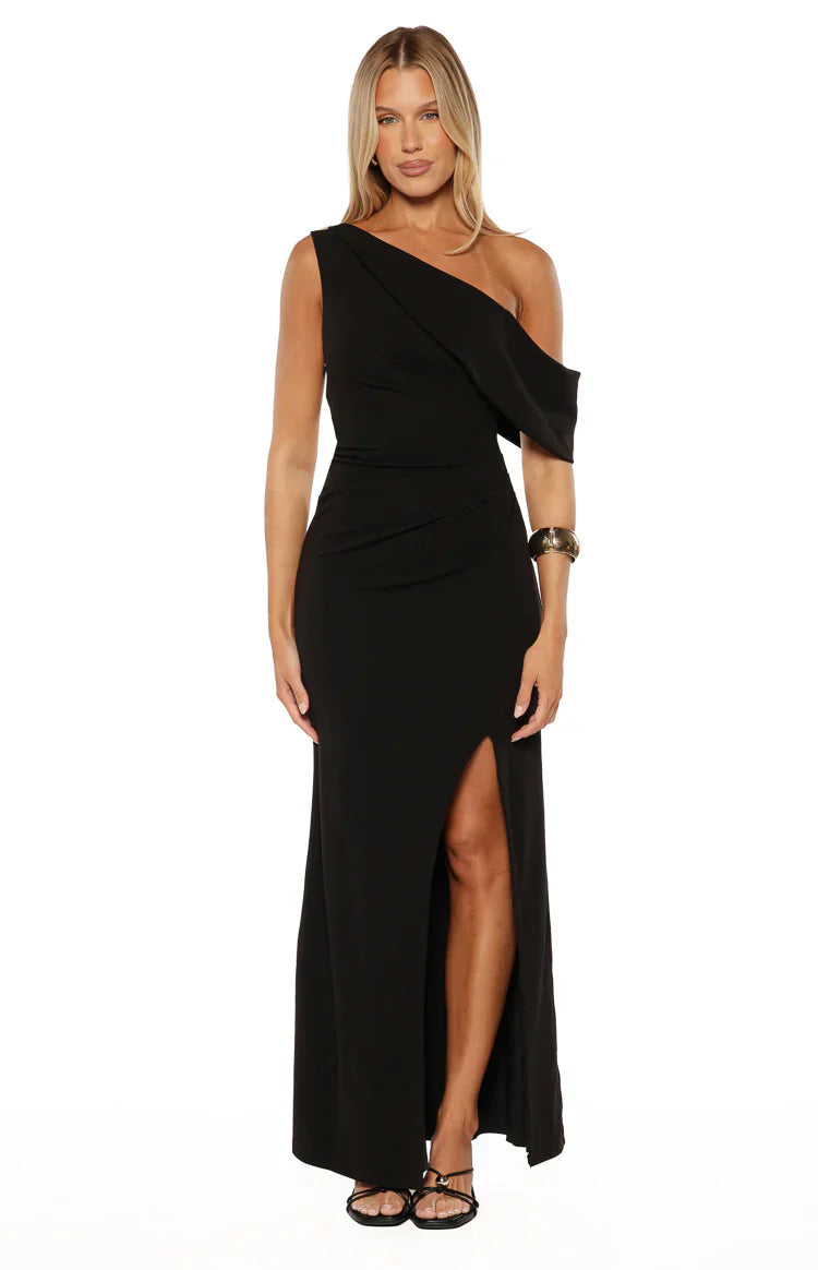 Farah Black Crepe Off Shoulder Maxi Dress