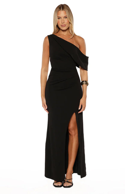 Farah Black Crepe Off Shoulder Maxi Dress