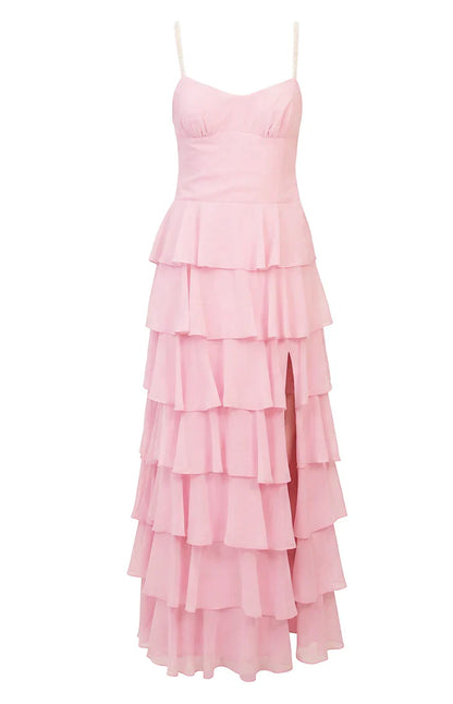 Felicity Pink Pearl Strap Ruffle Maxi Dress