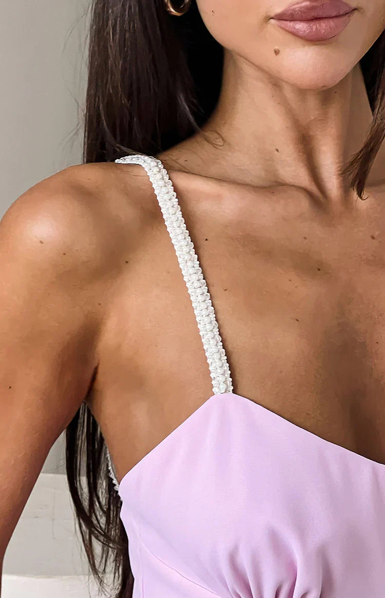 Felicity Pink Pearl Strap Ruffle Maxi Dress