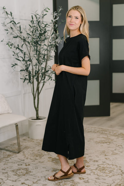 Hazel Blues® |  Fix You Right Up Short Sleeve Midi Dress in Black