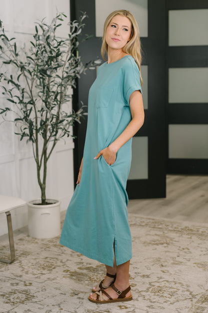Hazel Blues® |  Fix You Right Up Short Sleeve Midi Dress in Dusty Teal