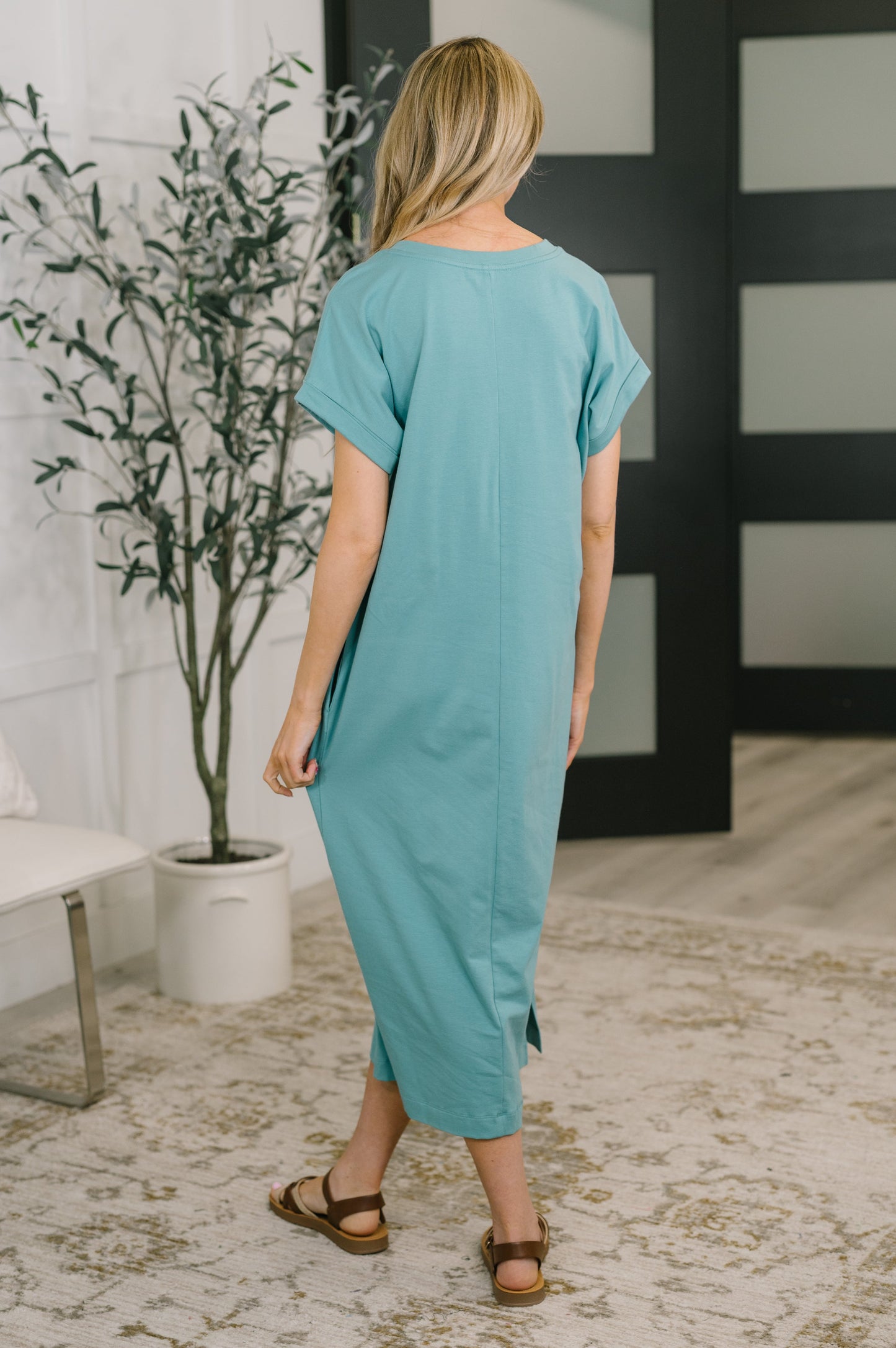 Hazel Blues® |  Fix You Right Up Short Sleeve Midi Dress in Dusty Teal
