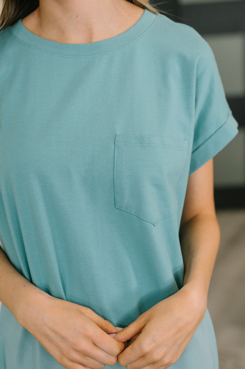 Hazel Blues® |  Fix You Right Up Short Sleeve Midi Dress in Dusty Teal