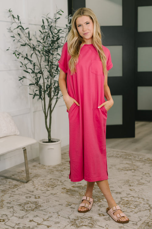 Hazel Blues® |  Fix You Right Up Short Sleeve Midi Dress in Hot Pink
