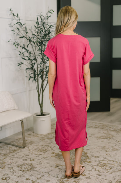 Hazel Blues® |  Fix You Right Up Short Sleeve Midi Dress in Hot Pink