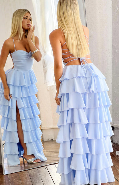 Georgie Blue Ruffle Maxi Dress