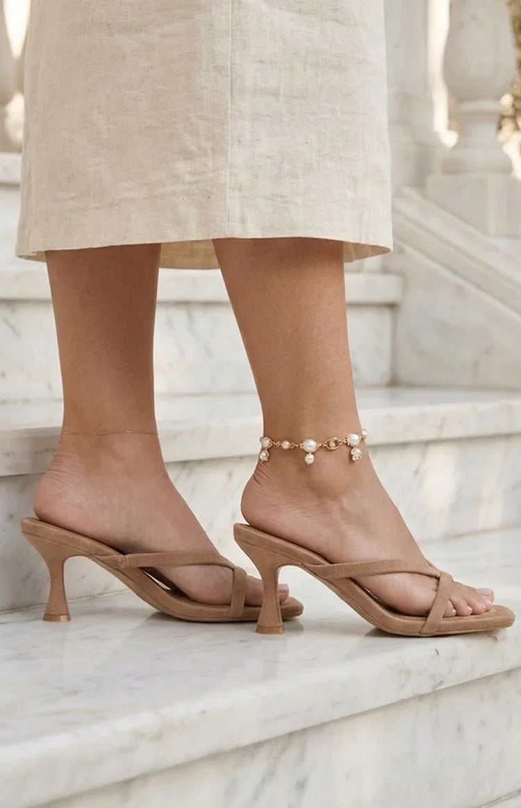 Girls Night Camel Suede Strap Kitten Heels