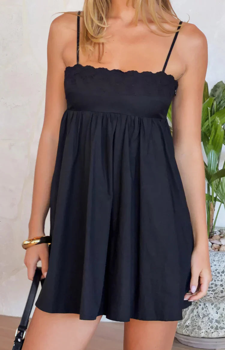 Gracelyn Black Eyelet Embroidered Mini Dress
