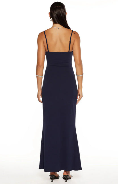 Gracy Navy Crepe Formal Maxi Dress