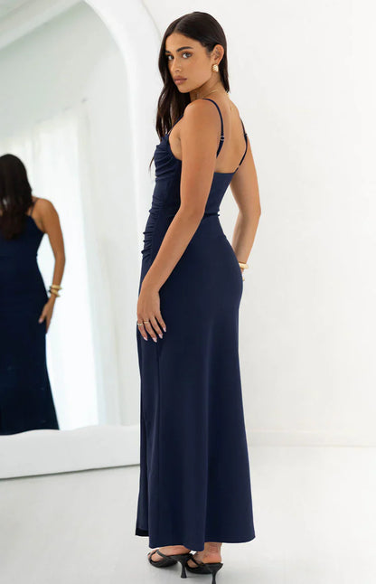 Gracy Navy Crepe Formal Maxi Dress