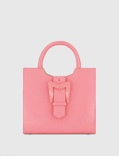Pink Medium Croc Embossed Leather Tote