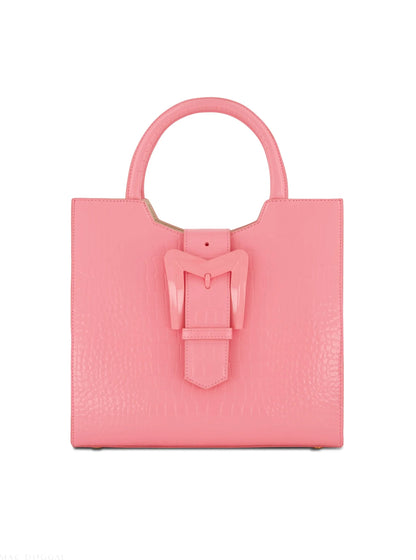 Pink Medium Croc Embossed Leather Tote
