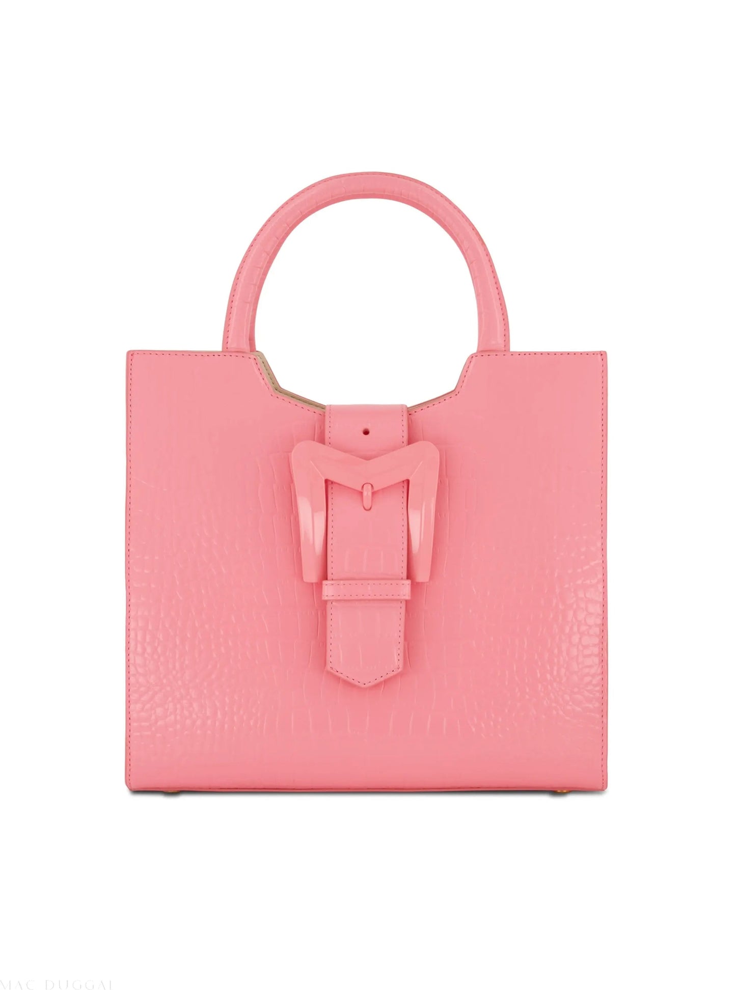 Pink Medium Croc Embossed Leather Tote