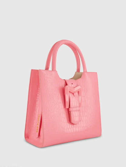 Pink Medium Croc Embossed Leather Tote