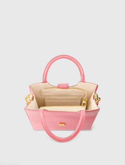 Pink Medium Croc Embossed Leather Tote