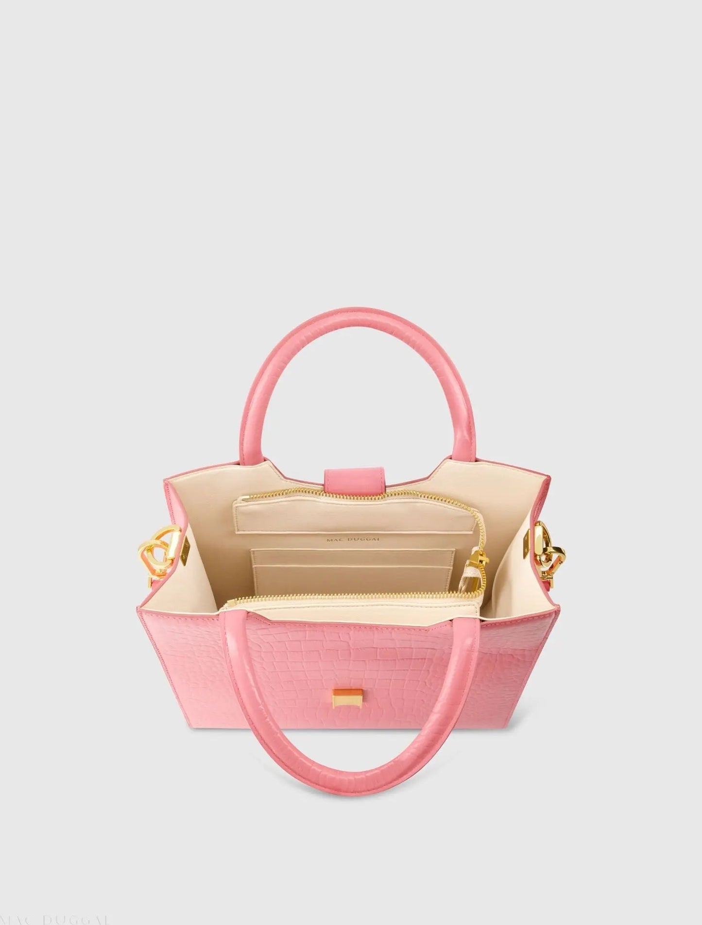 Pink Medium Croc Embossed Leather Tote