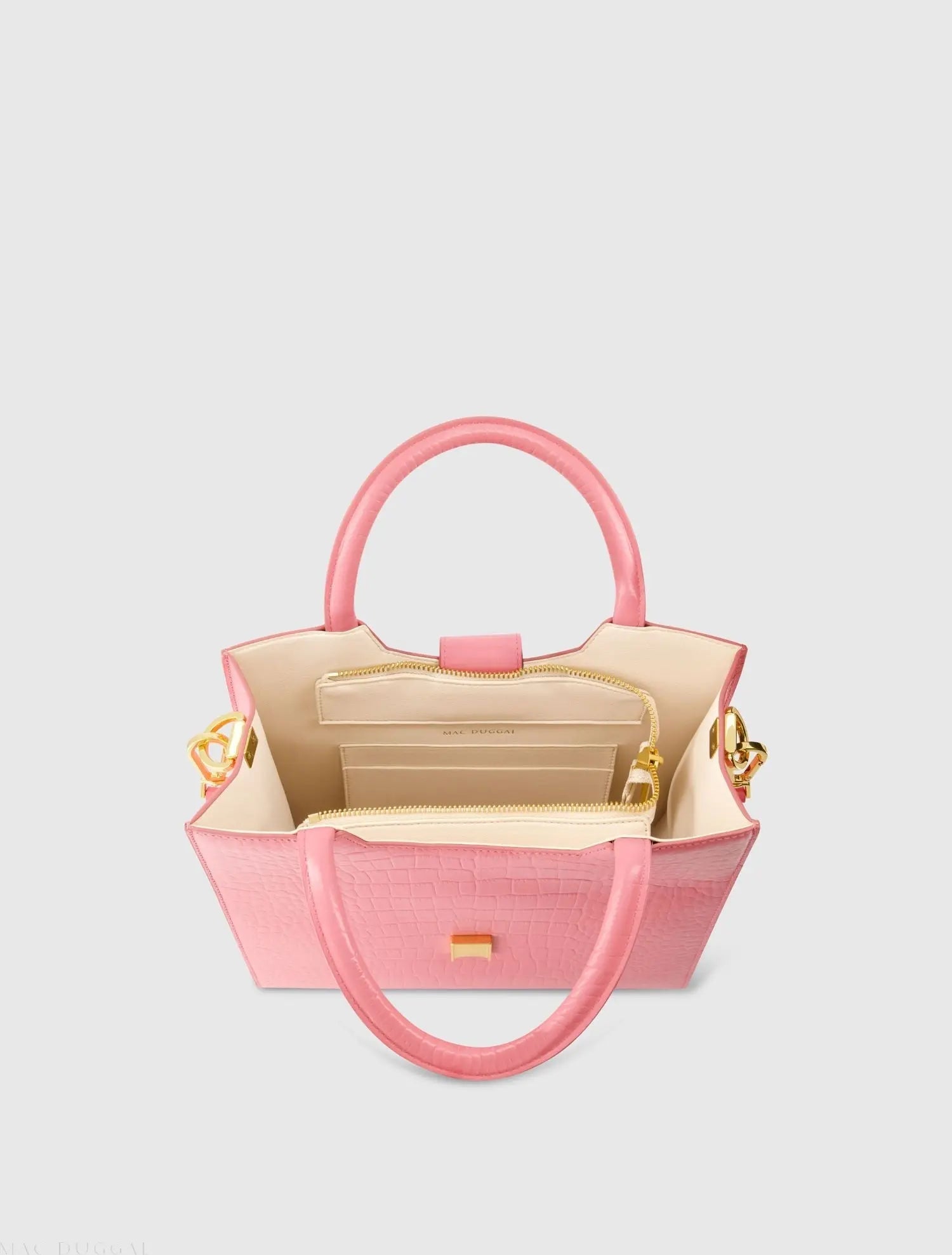 Pink Medium Croc Embossed Leather Tote