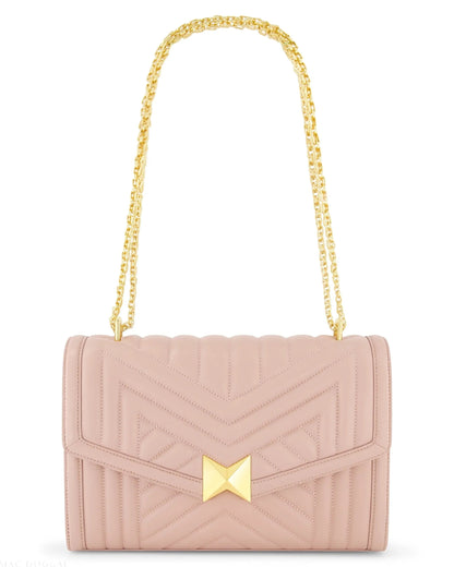Pink Quilted Napa Leather Handbag With Gold Hardware