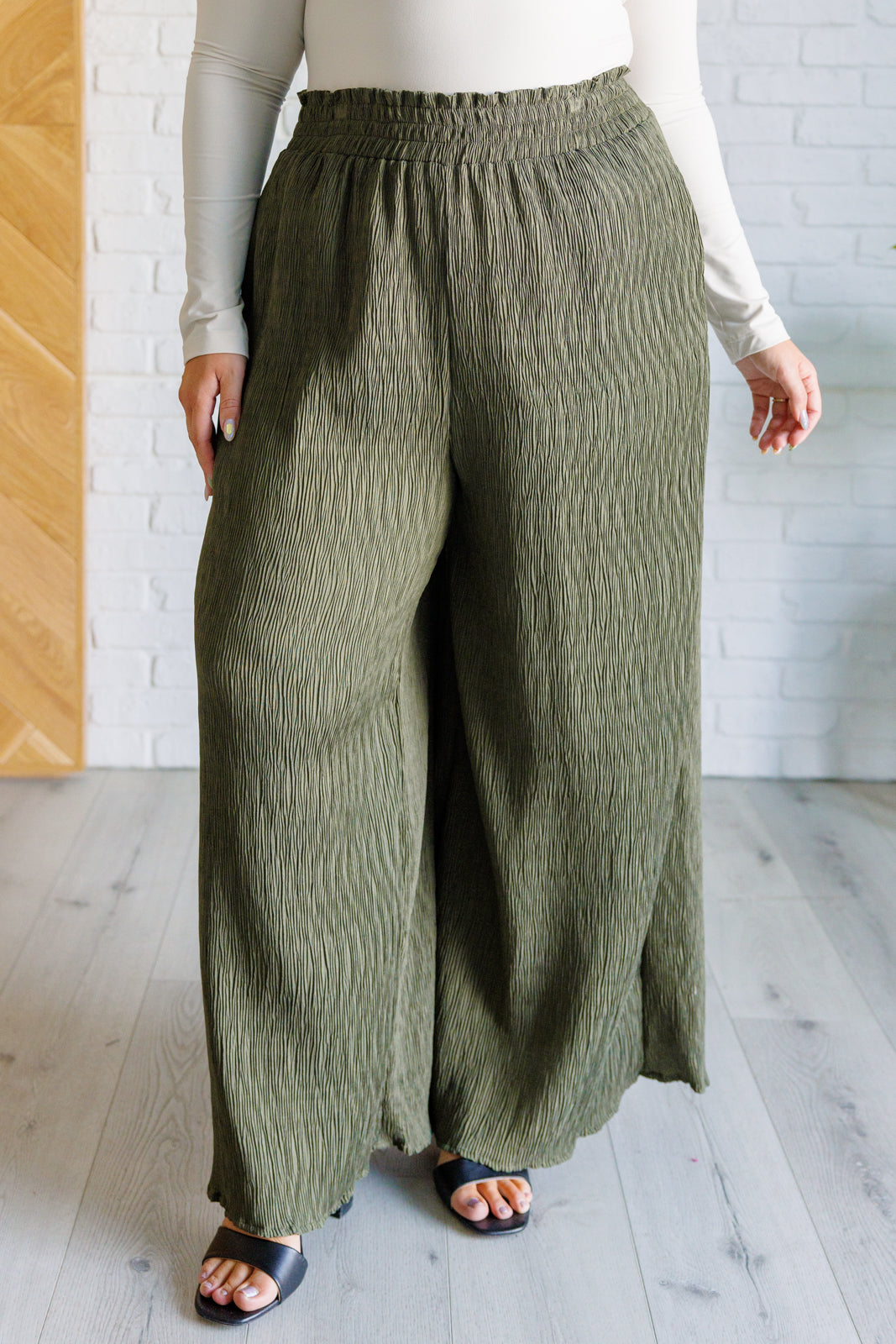 Hazel Blues® |  Harmony High Rise Wide Pants in Olive
