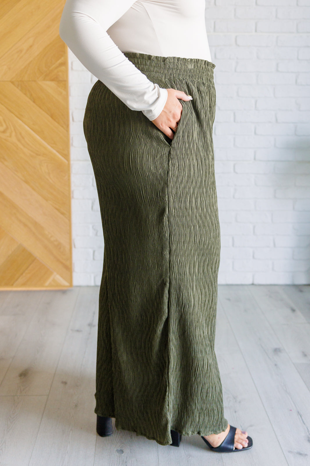 Hazel Blues® |  Harmony High Rise Wide Pants in Olive